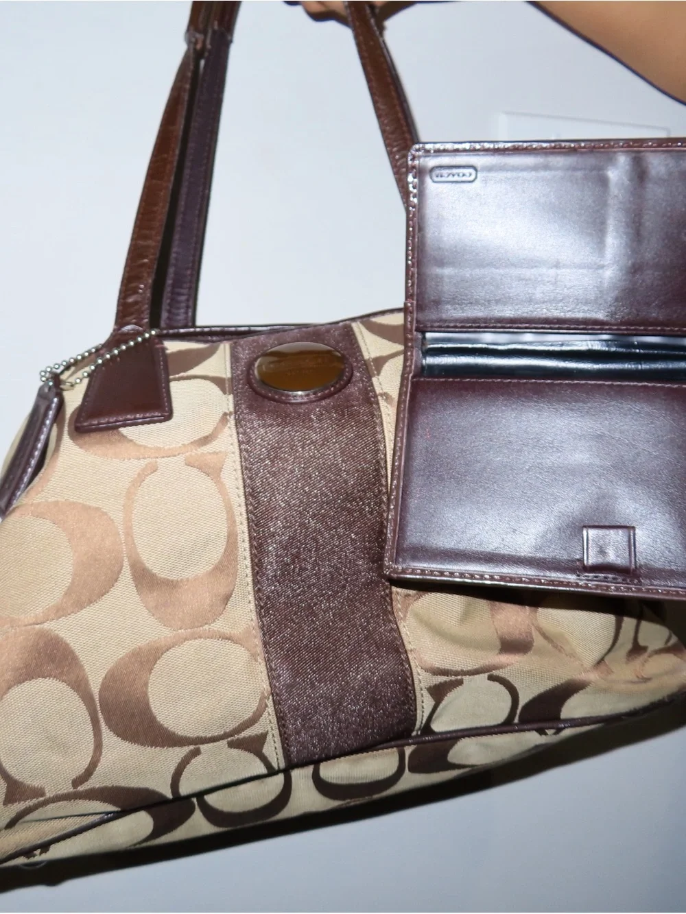 Coach Brown and Beige Signature Canvas Shoulder Bag